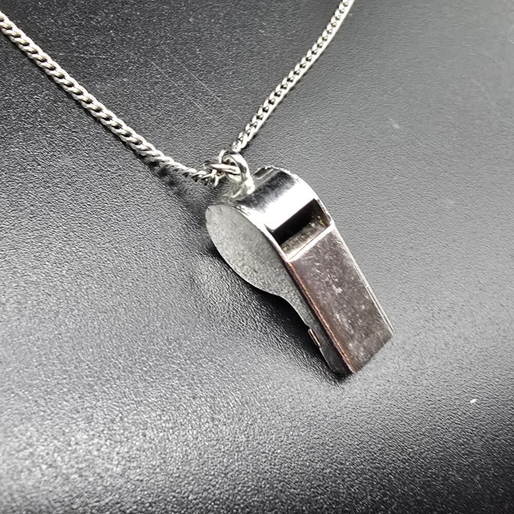 Vintage Silver Tone Whistle Pendant Necklace Costume Jewelry